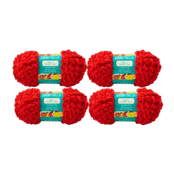 The Pioneer Woman Sherpa Chenille Red Yarn, 58 Yards, 4 Pack