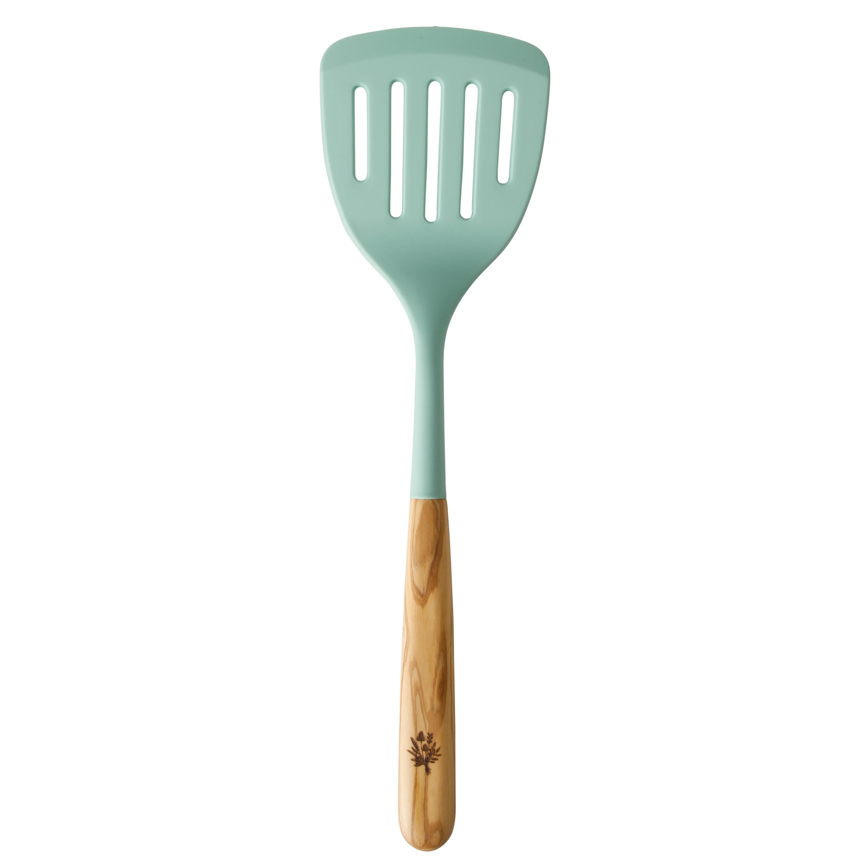 The Pioneer Woman Silicone Slotted Turner with Olivewood Handle, Green