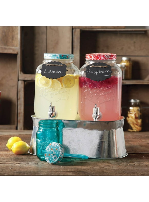 The Pioneer Woman Simple Homemade Goodness Clear Drink Dispenser Set with Ice Bucket, Chalk Boards and Chalk Pencil