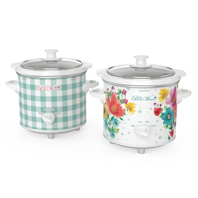 The Pioneer Woman Slow Cooker 1.5 Quart Twin Pack, Breezy Blossom and Teal Gingham, 33018