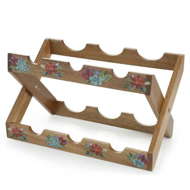 The Pioneer Woman Spring Bouquet 13.9-inch Acacia Wood Wine Rack