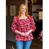 The Pioneer Woman Square Neck Blouse with Ruffle Sleeves, Women's