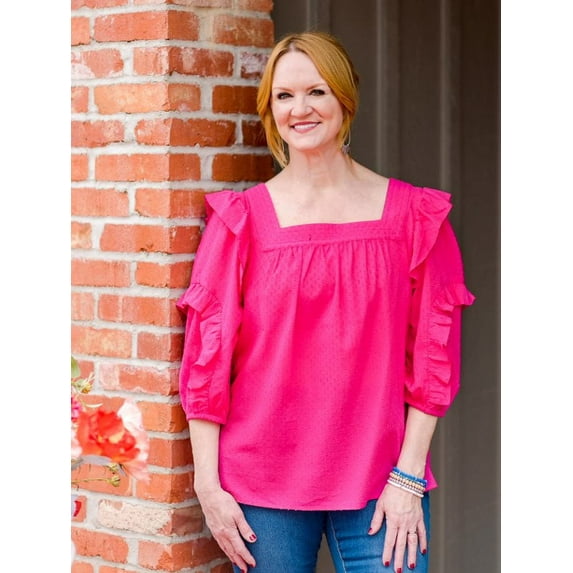 The Pioneer Woman Square Neck Blouse with Ruffle Sleeves, Women's