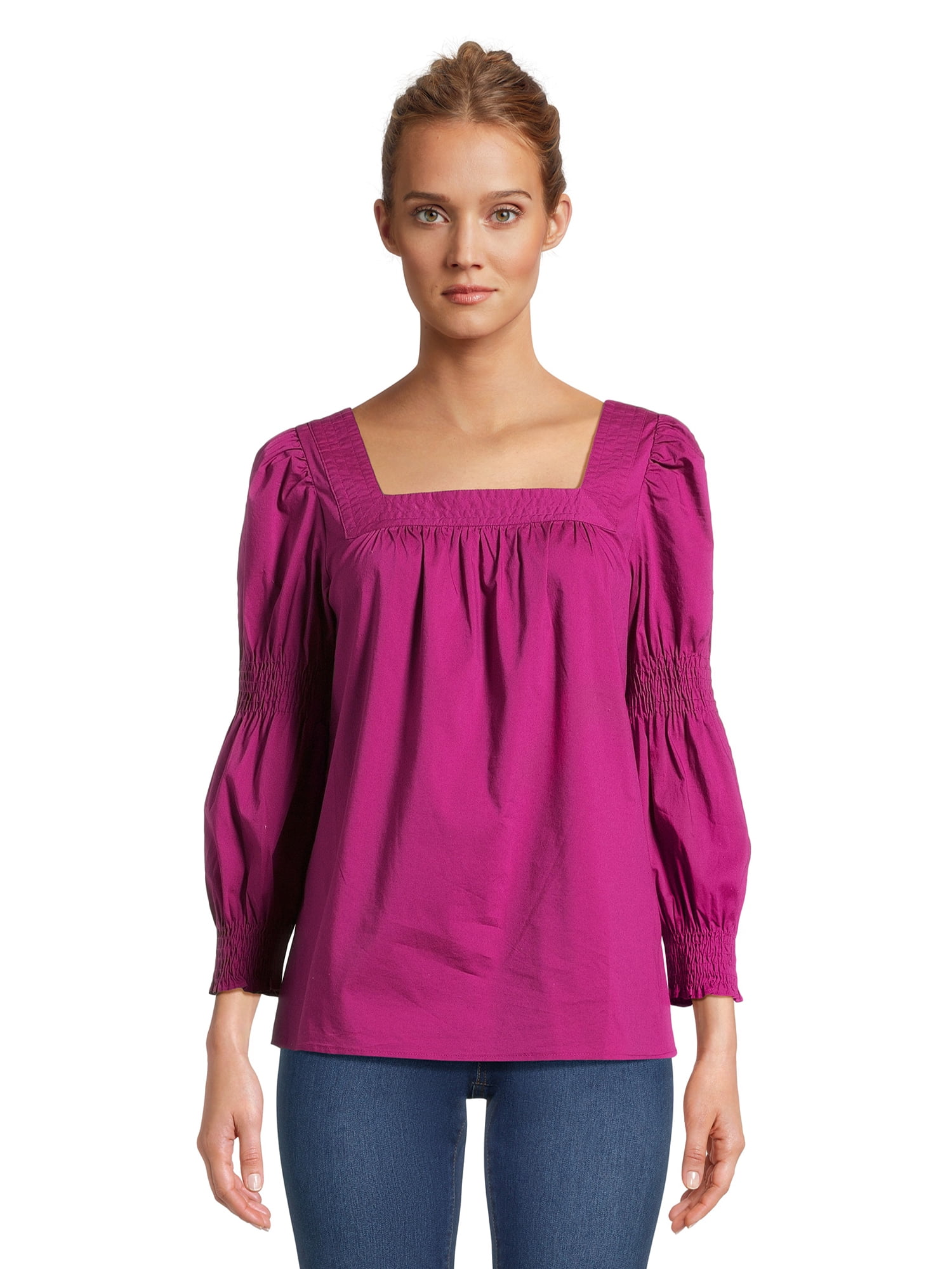 The Pioneer Woman Square Neck Top with Long Sleeves, Women's, Sizes XS ...
