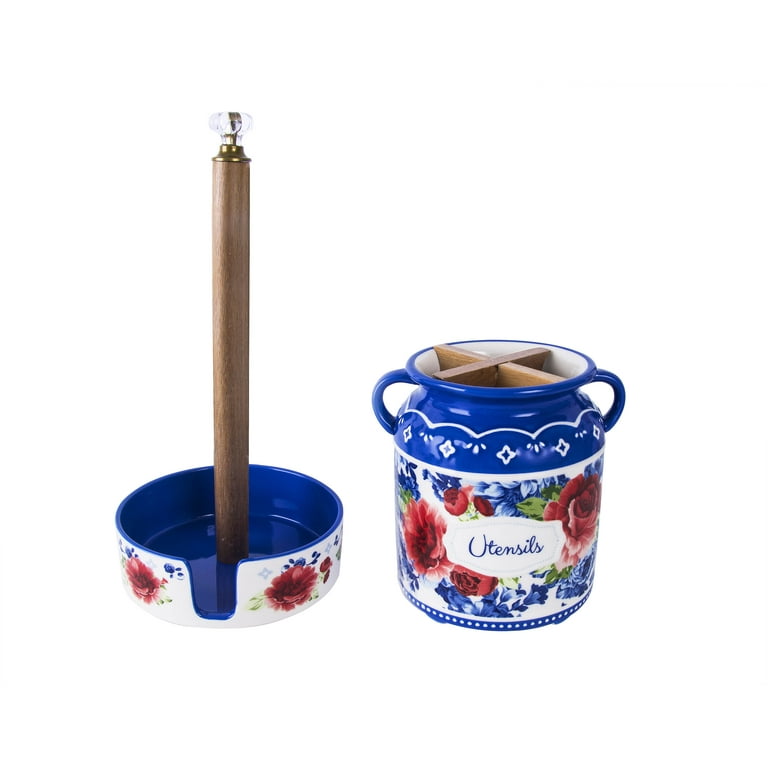 The Pioneer Woman Stoneware Paper Towel Holder and Utensil Holder Pack Heritage Floral Walmart