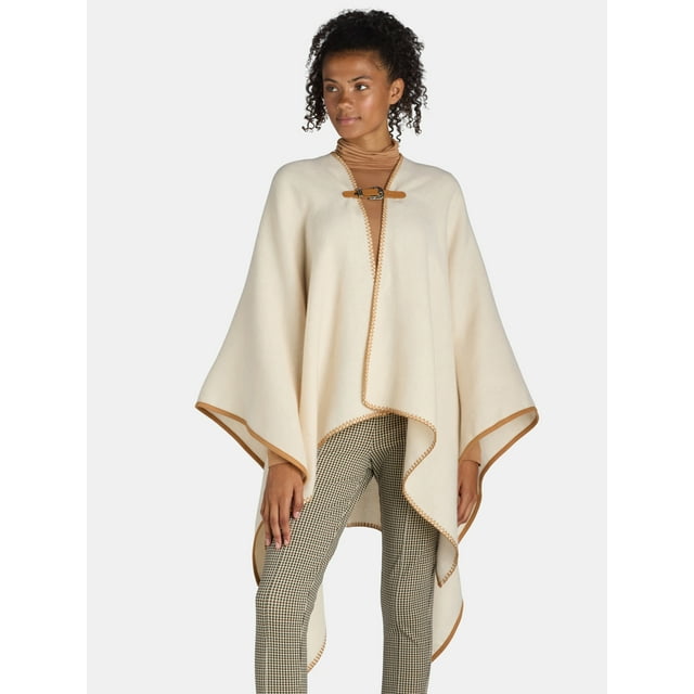 The Pioneer Woman Suede Binding with Buckle Closure Ruana Layering Piece, Buttercream