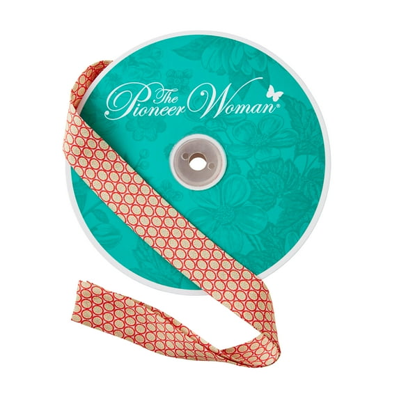 The Pioneer Woman Sunny Circles Double Fold Cotton Quilt Binding Ribbon, 7/8" x 25 Yards