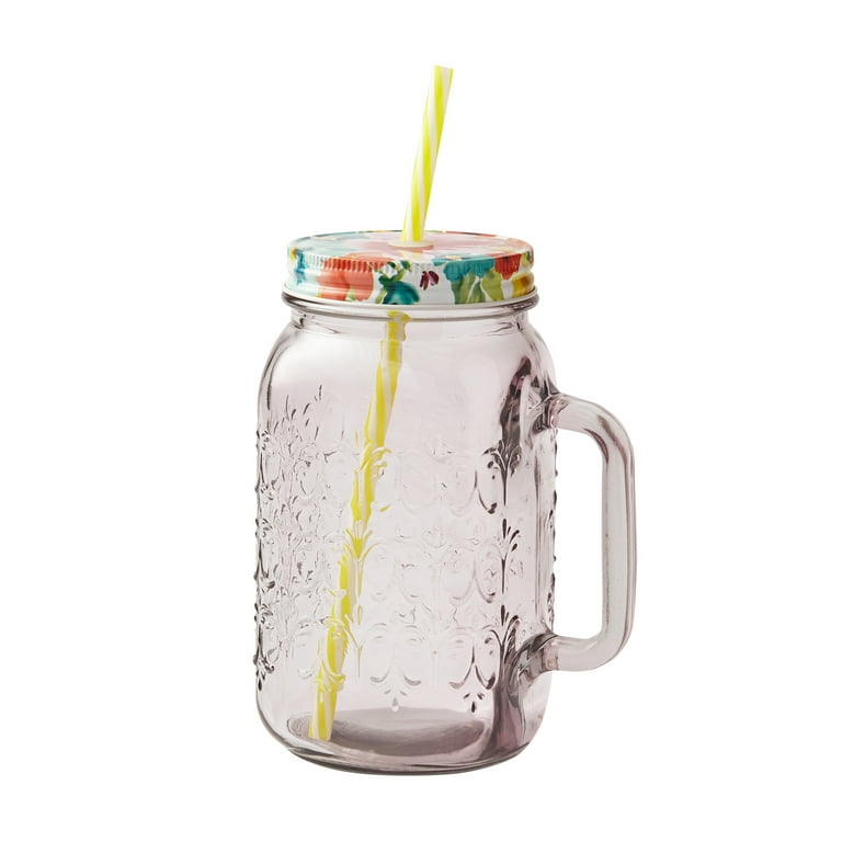 The Pioneer Woman Sunny Days Mason Jar Glass with Lid & Straw Rose