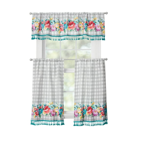 The Pioneer Woman Sweet Romance 3 Piece Tier Set Multi, Recycled Polyester BCI Cotton, 60"W x 14"L, Indoor Curtain, Adult