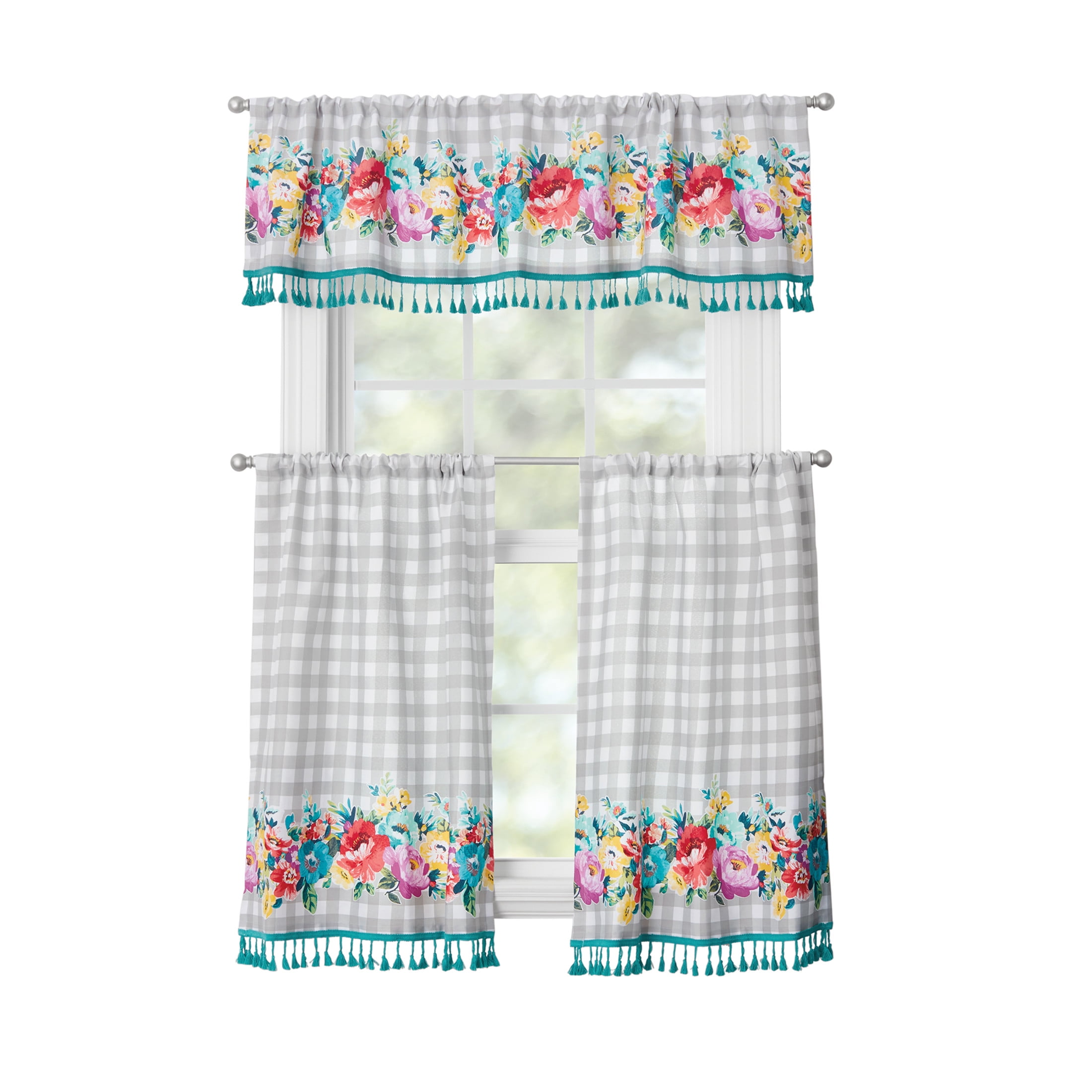 The Pioneer Woman Sweet Romance Curtain Tier Pair and Valance Set, 3 ...