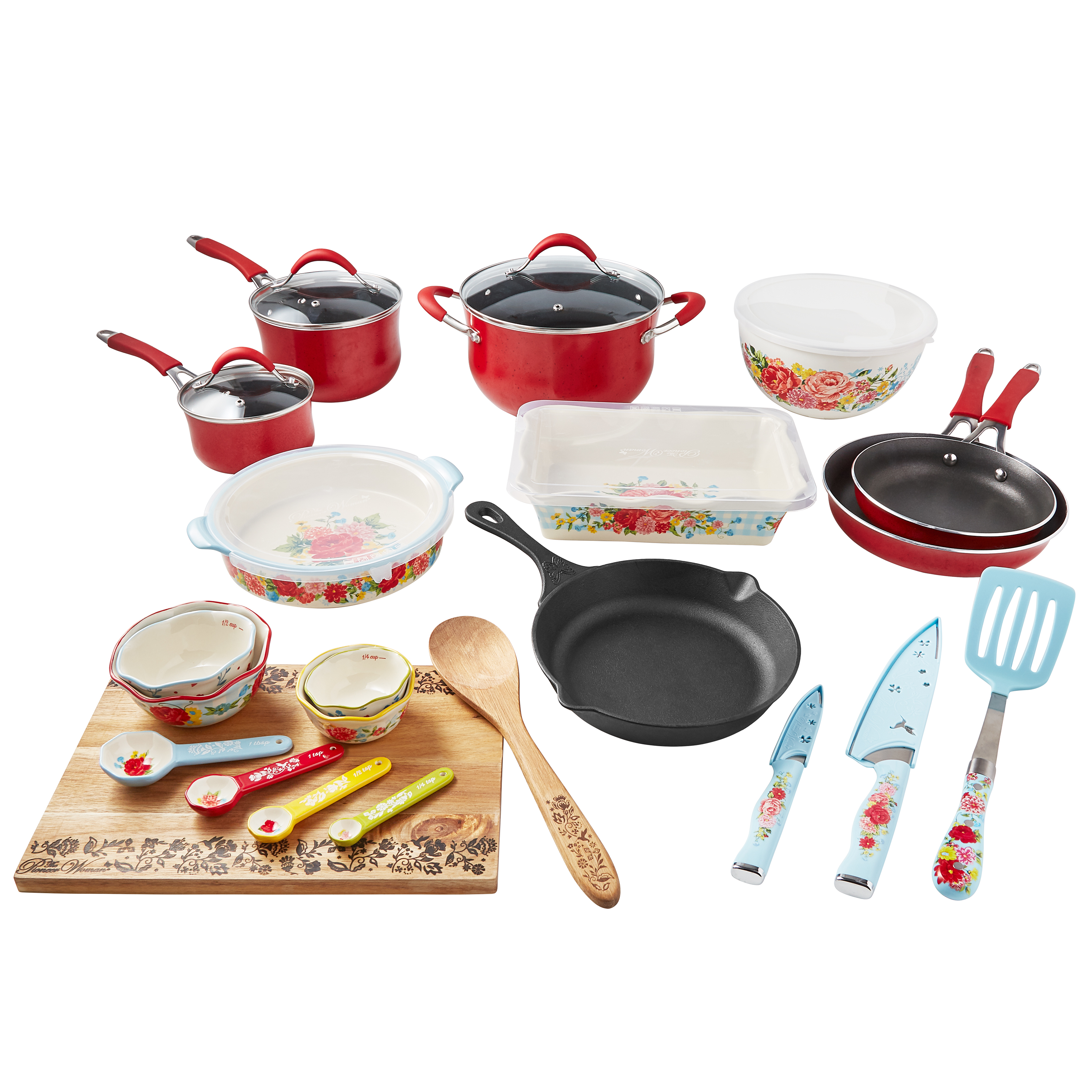 The Pioneer Woman Sweet Romance 30-Piece Nonstick Cookware Set, Red - image 1 of 13