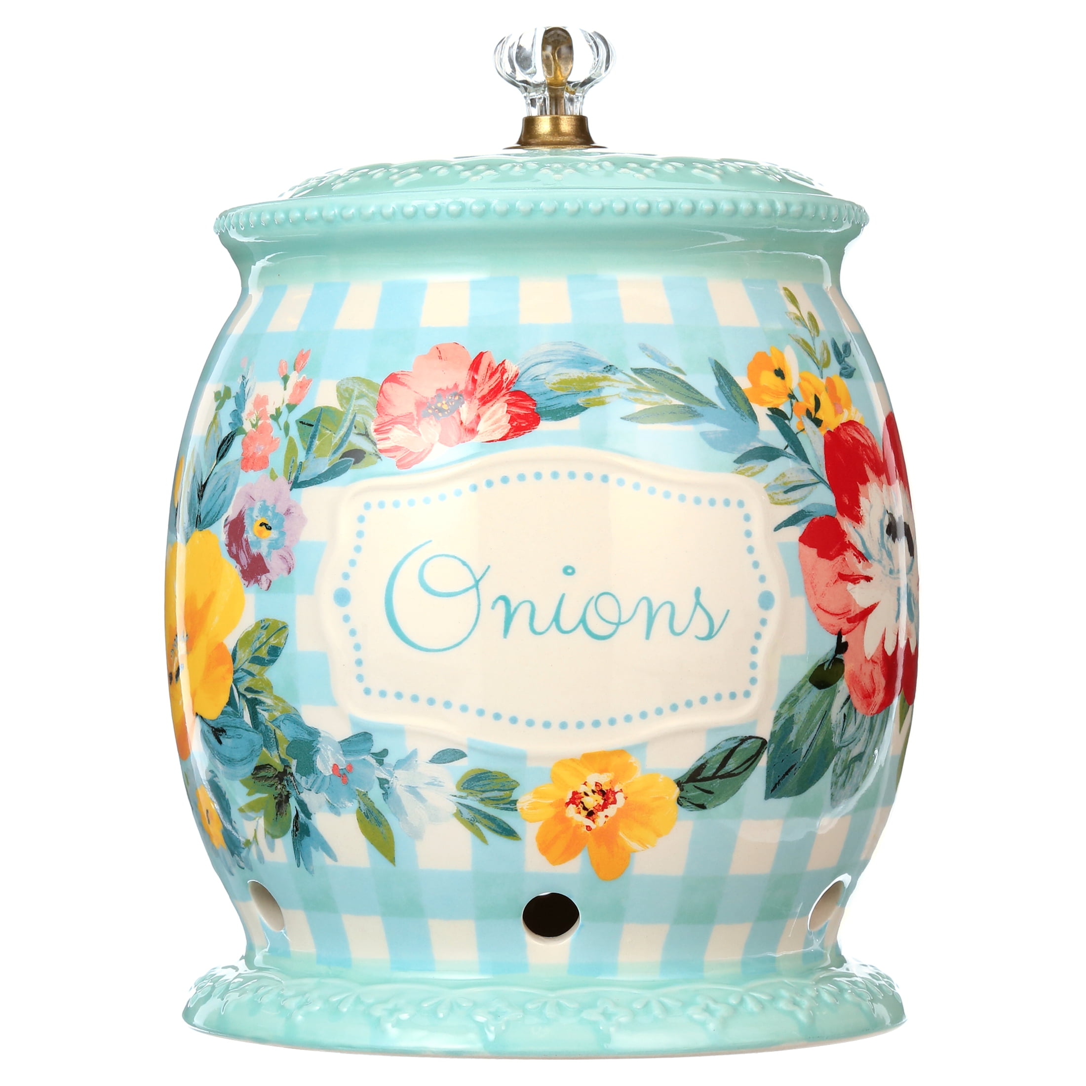 The Pioneer Woman Sweet Romance 7.4-inch Ceramic Onion Keeper with Lid