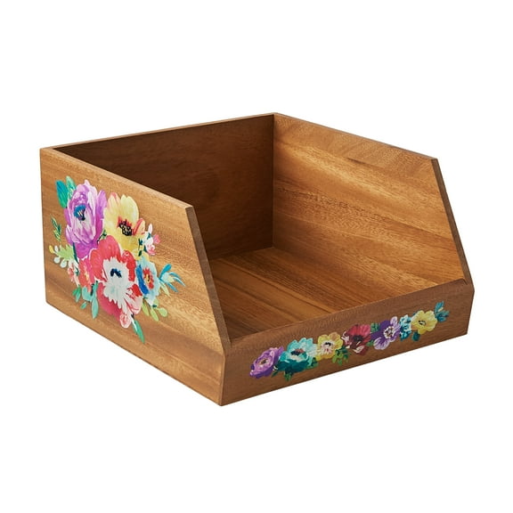 The Pioneer Woman Acacia Wood Stackable Open-Top Kitchen Storage Bin Organizer, Sweet Romance