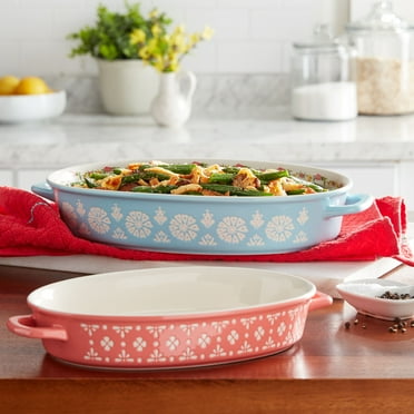 The Pioneer Woman Sweet Romance Blossoms Assorted Color Oval Ceramic Baking Dish, 2-Piece