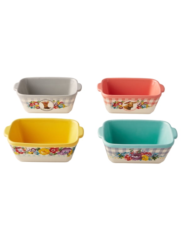 The Pioneer Woman Sweet Romance Blossoms Mini Ceramic Loaf Set, 4 Pack