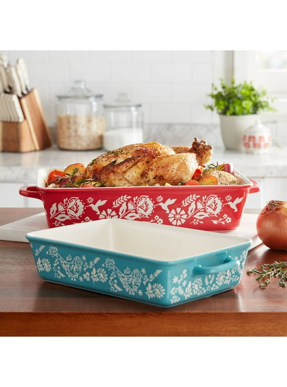 The Pioneer Woman Sweet Romance Blossoms Red, Teal 2-Piece Rectangular Ceramic Baking Dish