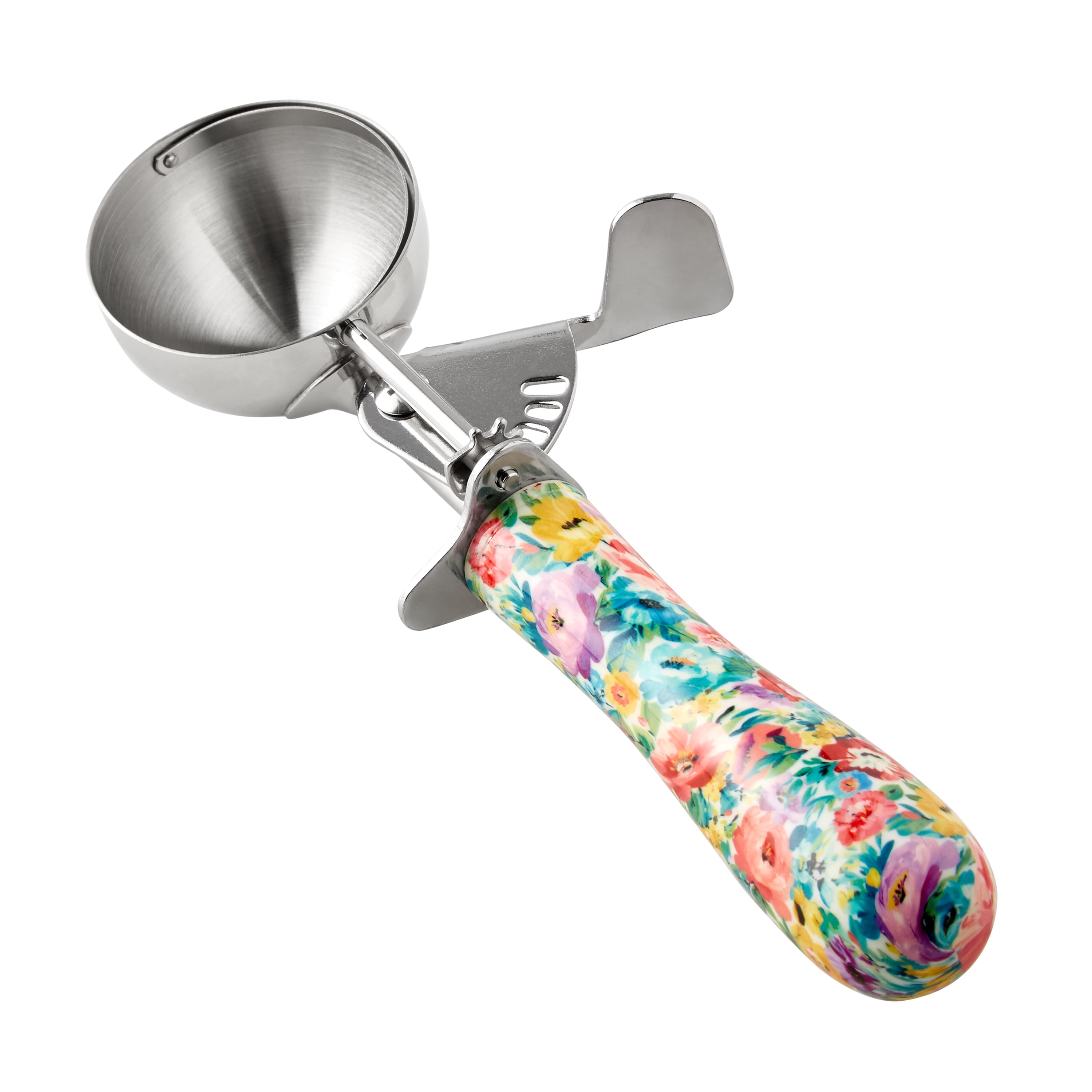 The Pioneer Woman Sweet Romance Stainless Steel Trigger Ice Cream Scoop with Decorative Handle