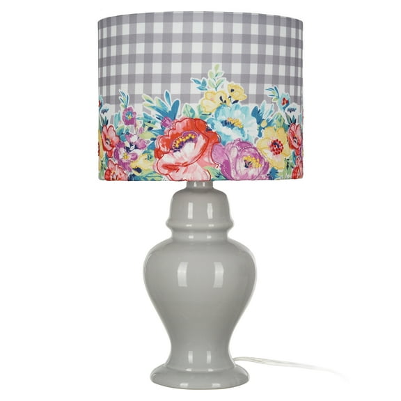 The Pioneer Woman Sweet Romance Table Lamp, Grey Finish with LED Bulb Included