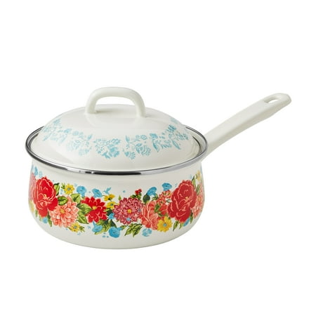 The Pioneer Woman Sweet Rose 2-Quart Enamel on Steel Sauce Pan