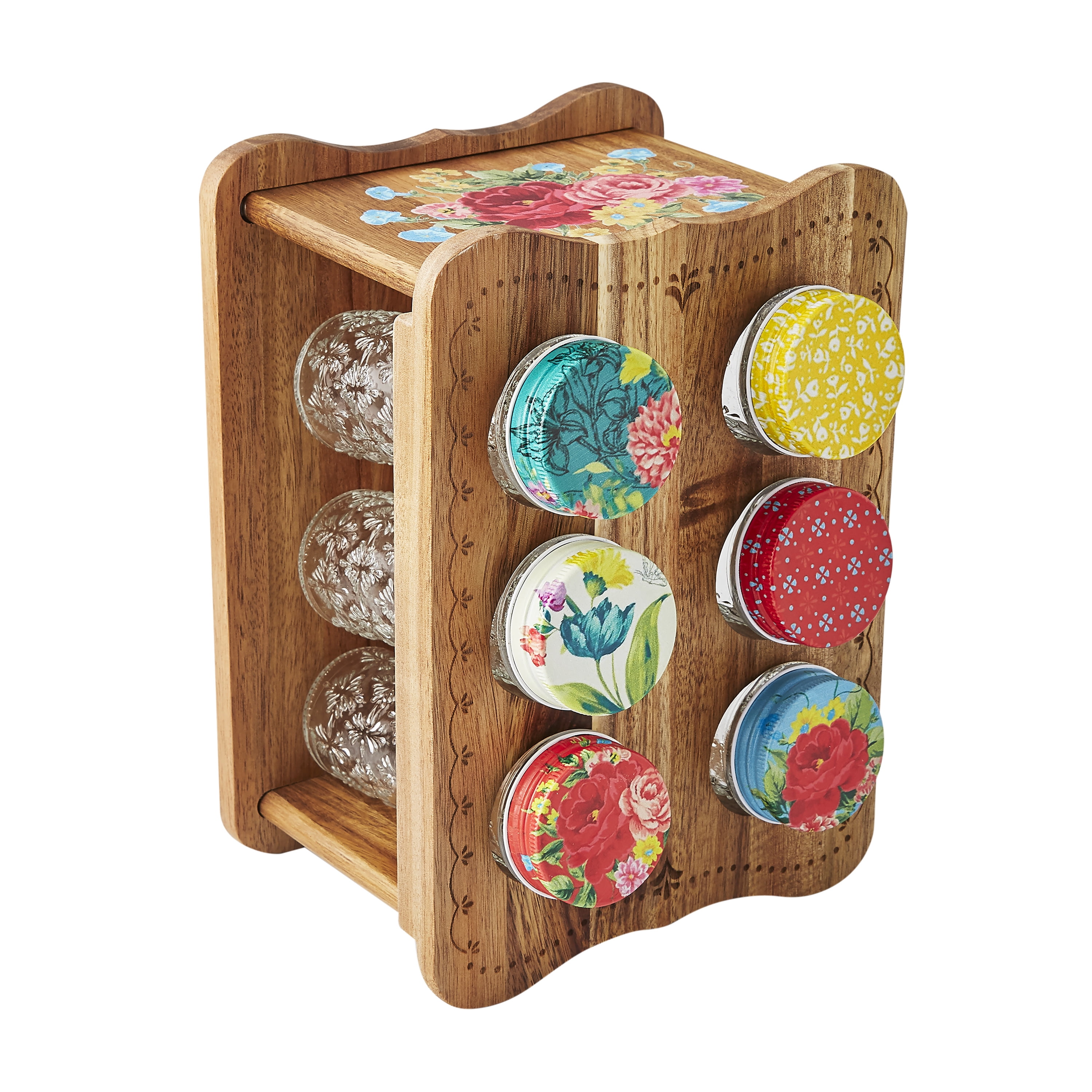 Pioneer Woman Acacia Wood Spice Rack with Glass Jars Jordan Ubuy
