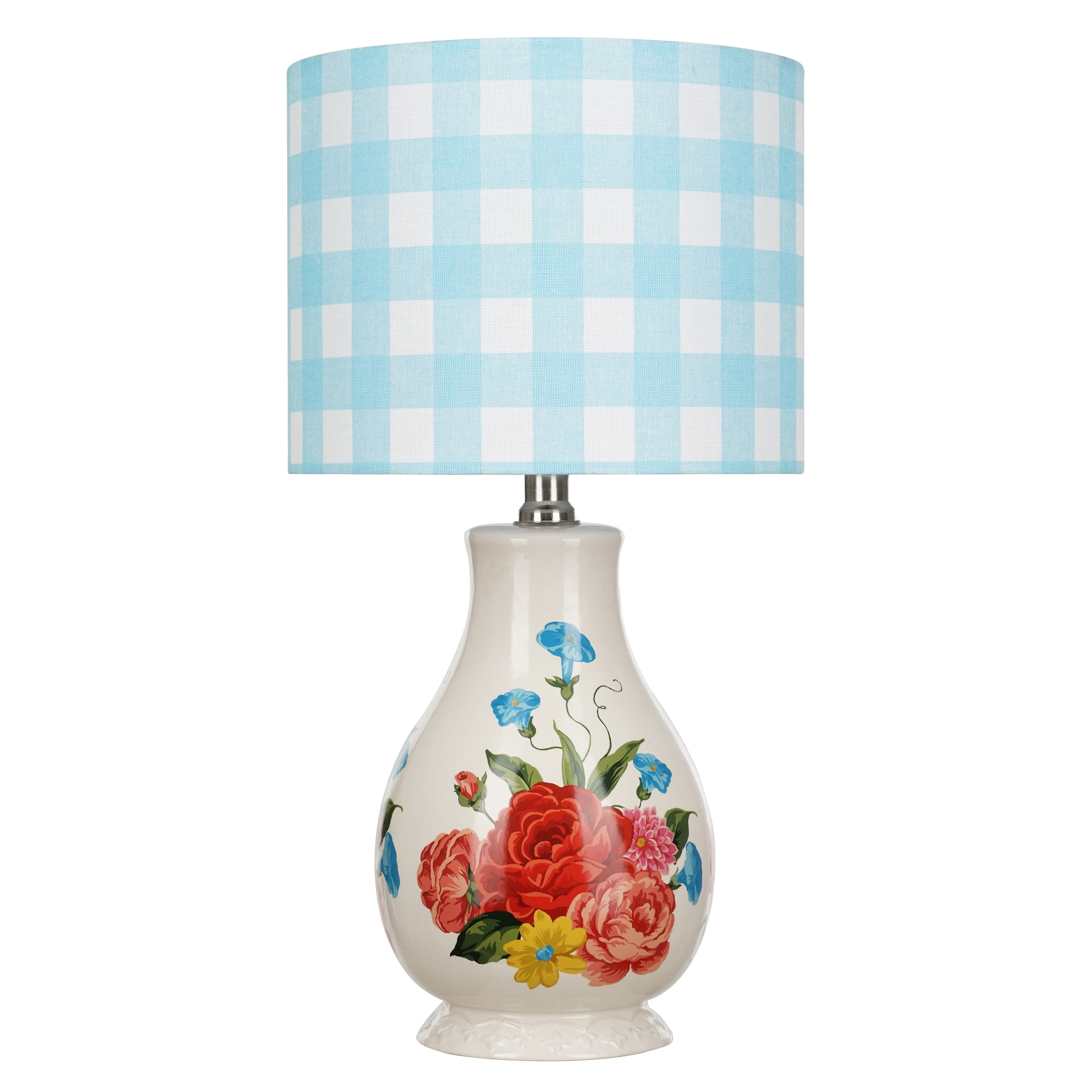 The Pioneer Woman Sweet Rose Ceramic Table Lamp, Blue Gingham Shade