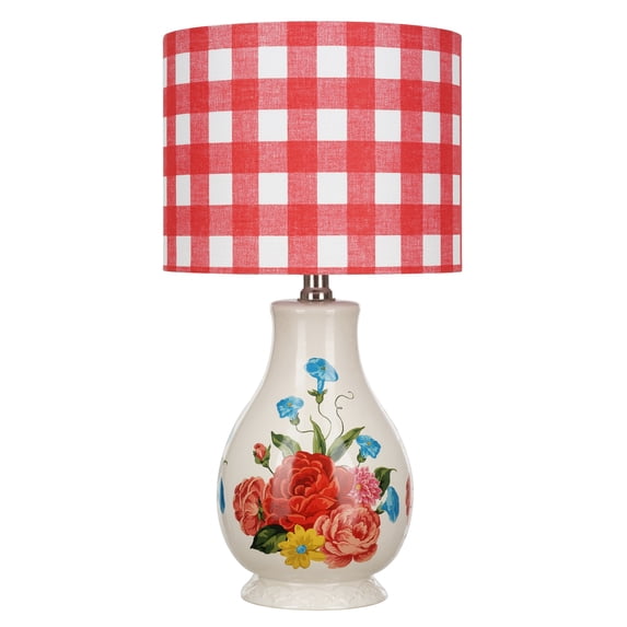 The Pioneer Woman Sweet Rose Table Lamp, Red Gingham Shade with LED Bulb Included