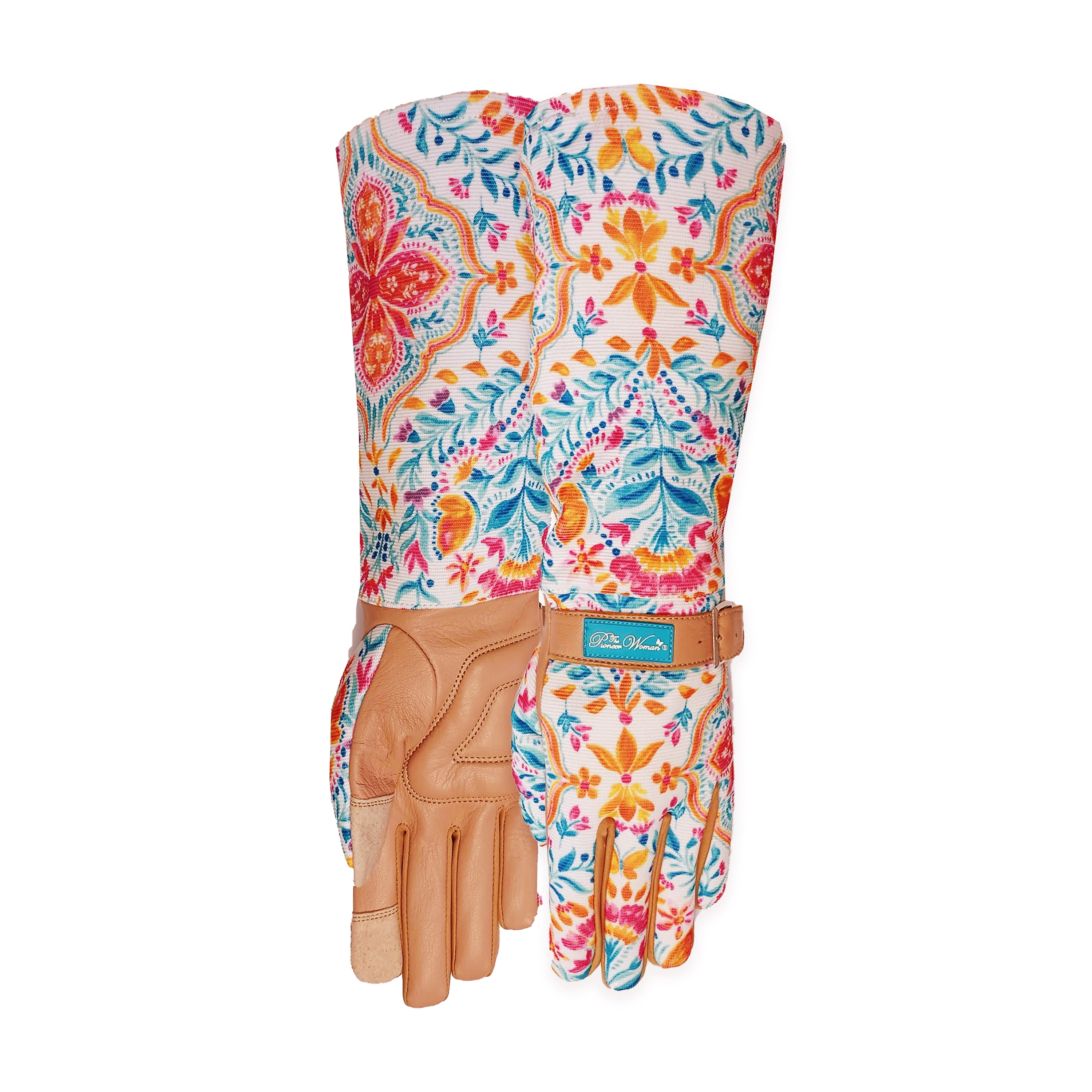 The Pioneer Woman Tan Multi Colored Folk Geo Long Gardening Gloves, Women's Size Large