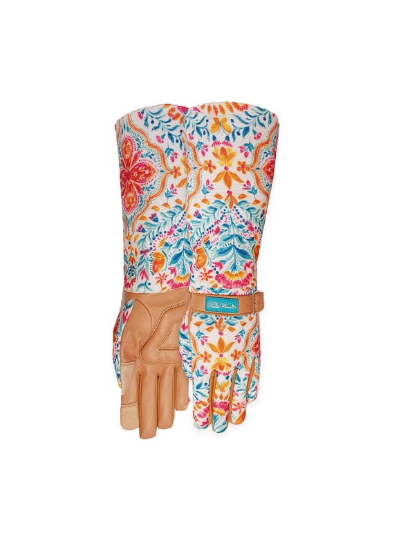 The Pioneer Woman Tan Multi Colored Folk Geo Long Gardening Gloves, Women's Size Medium