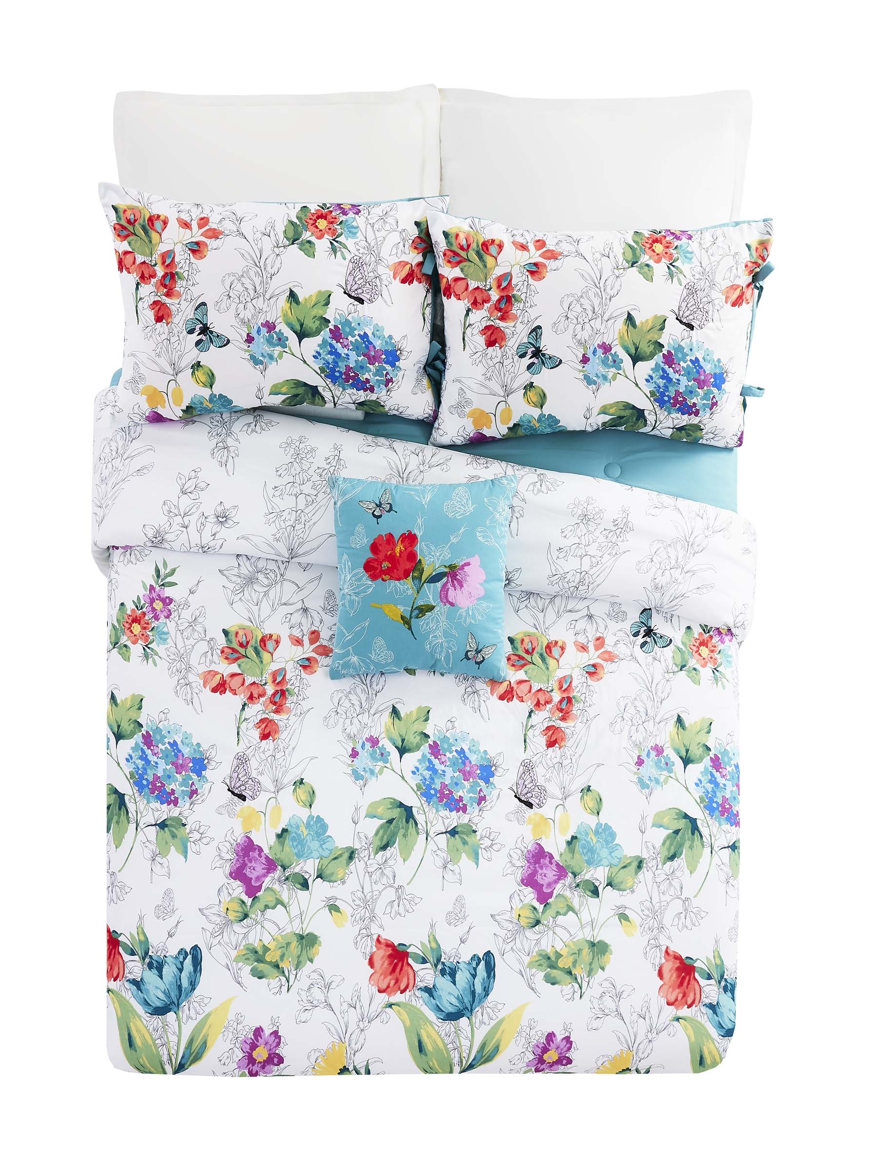 The Pioneer Woman Teal Polyester Blooming Bouquet 4-Piece Full/Queen Comforter Set - image 1 of 9