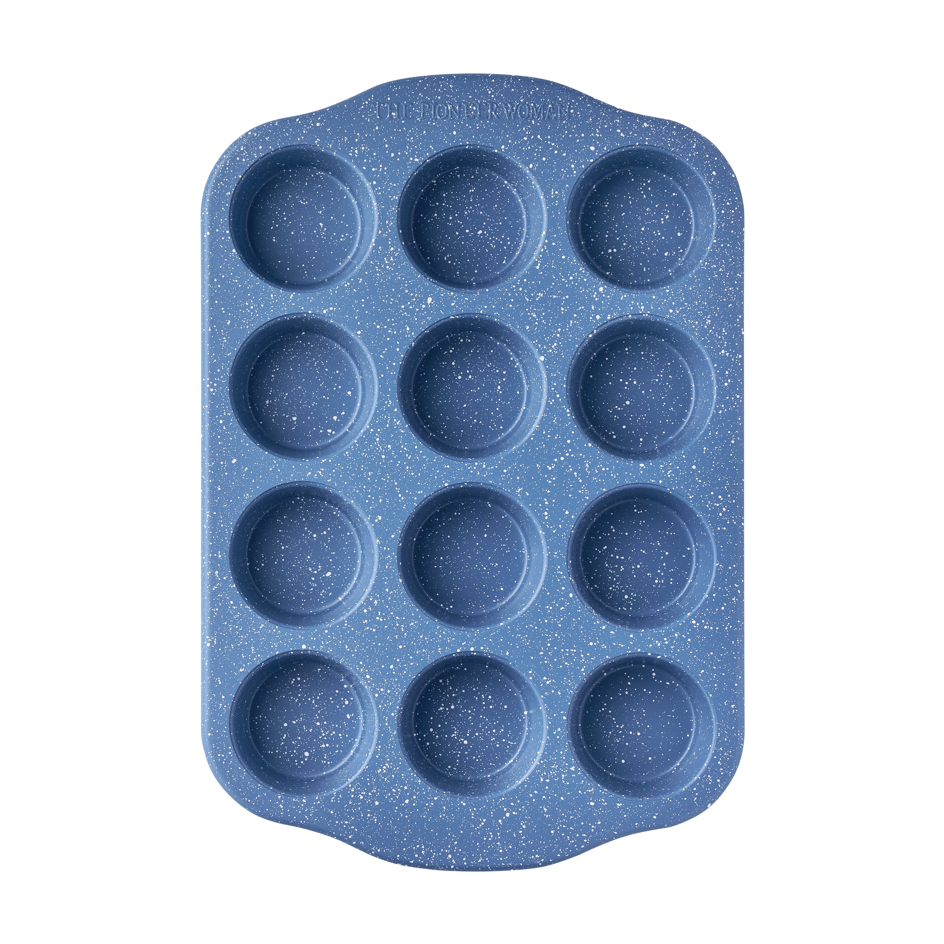 The Pioneer Woman 12-Cavity Nonstick Aluminized Steel Muffin Pan, 11" x 16", Blue Speckle