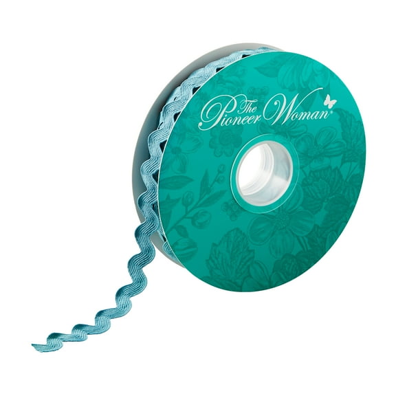 The Pioneer Woman Teal Topaz Polyester Ric Rac Trim Ribbon, 5/8" x 25 Yards