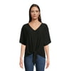 The Pioneer Woman Tie Front V-Neck Top with Short Sleeves, Women's