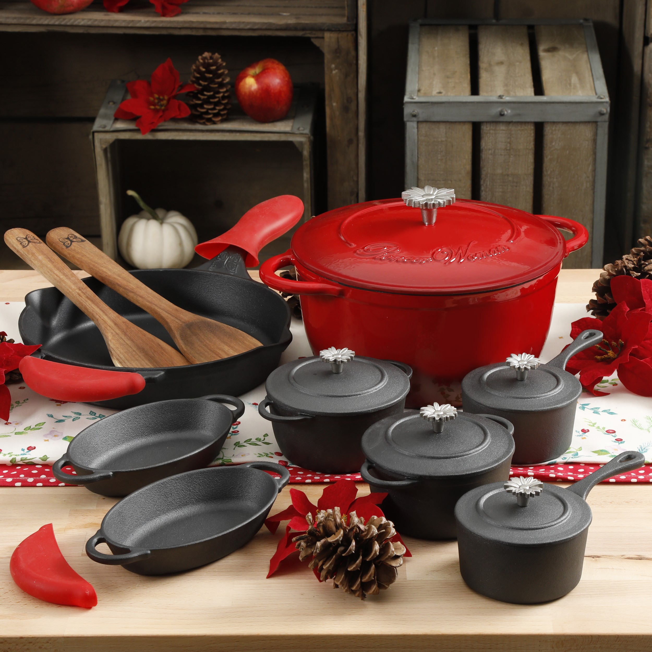The Pioneer Woman Timeless 18-Piece Red Cast Iron Essential Set - image 1 of 9