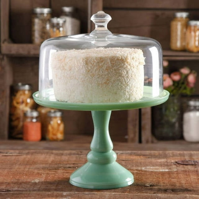 The Pioneer Woman Timeless Beauty 10-inch Cake Stand with Glass Cover, Mint Green