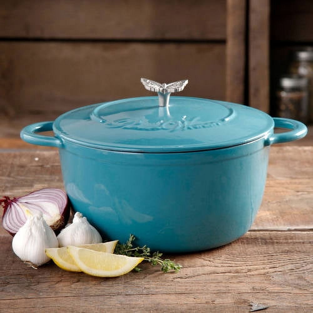 The Pioneer Woman Timeless Cast Iron 5-Quart Pre-Seasoned Dutch Oven with  Lid, Bakelight Knob & Stainless Steel Butterfly Knob 