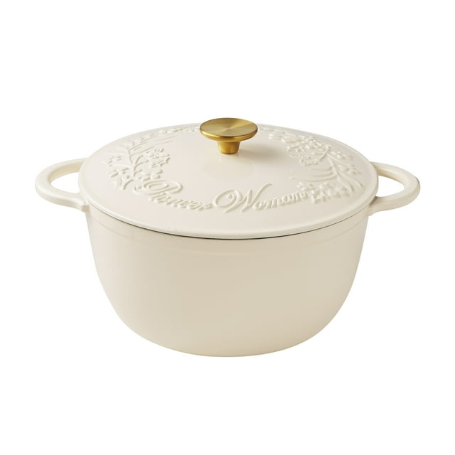 The Pioneer Woman Timeless Beauty 6-Quart Enamel-on-Cast Iron Holiday Dutch Oven, Linen
