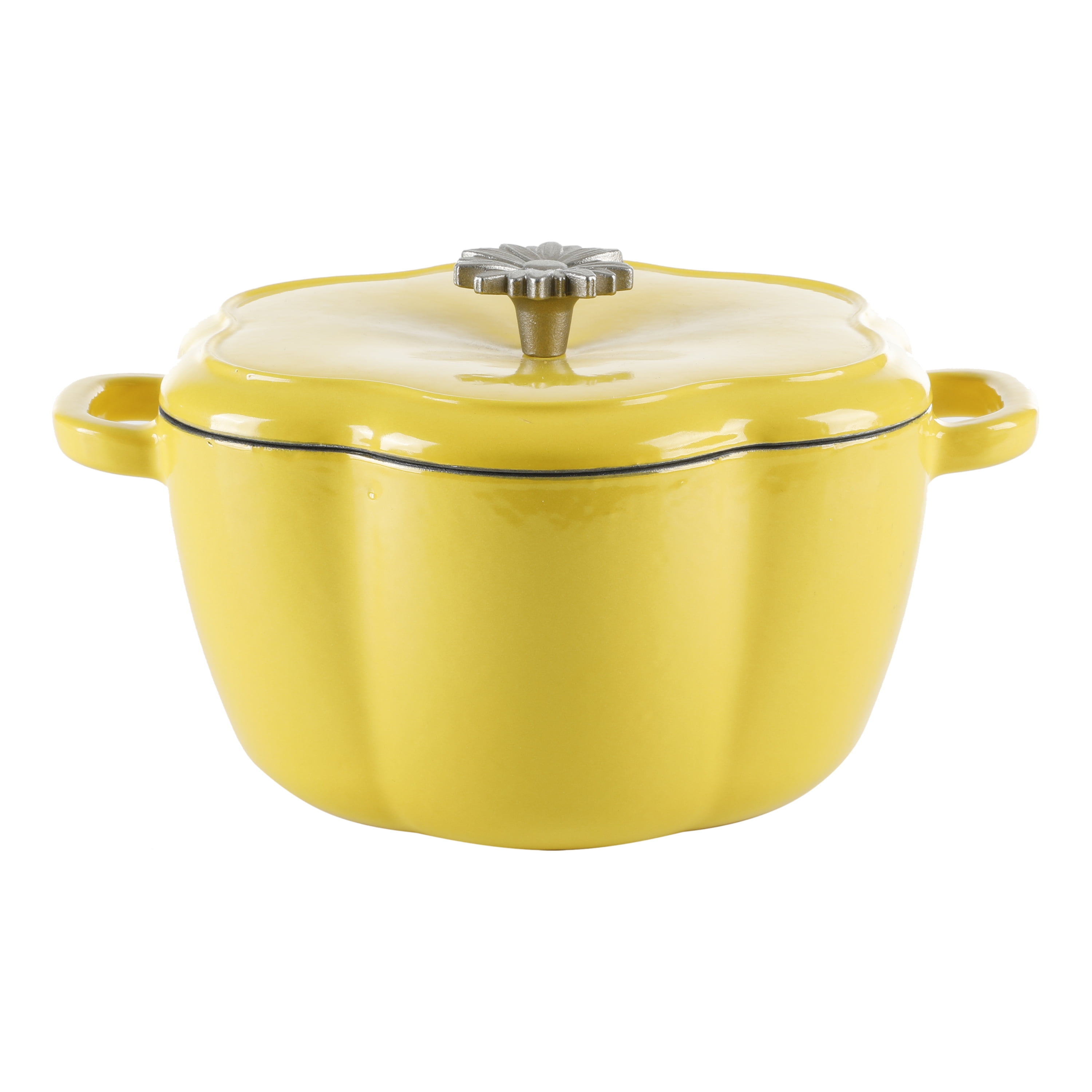 The Pioneer Woman Timeless Beauty Floral Shaped 3Quart Enamel Cast Iron Dutch Oven, Yellow