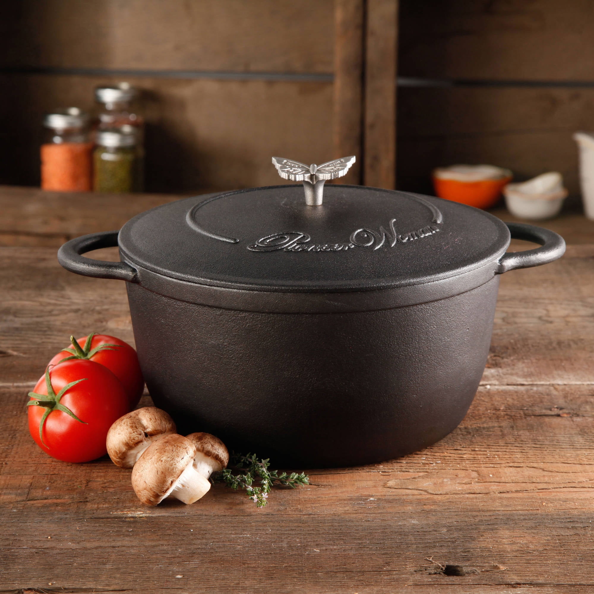 The Pioneer Woman Timeless Beauty 5-Quart Cast Iron Dutch Oven with  Stainless Steel Butterfly Knob
