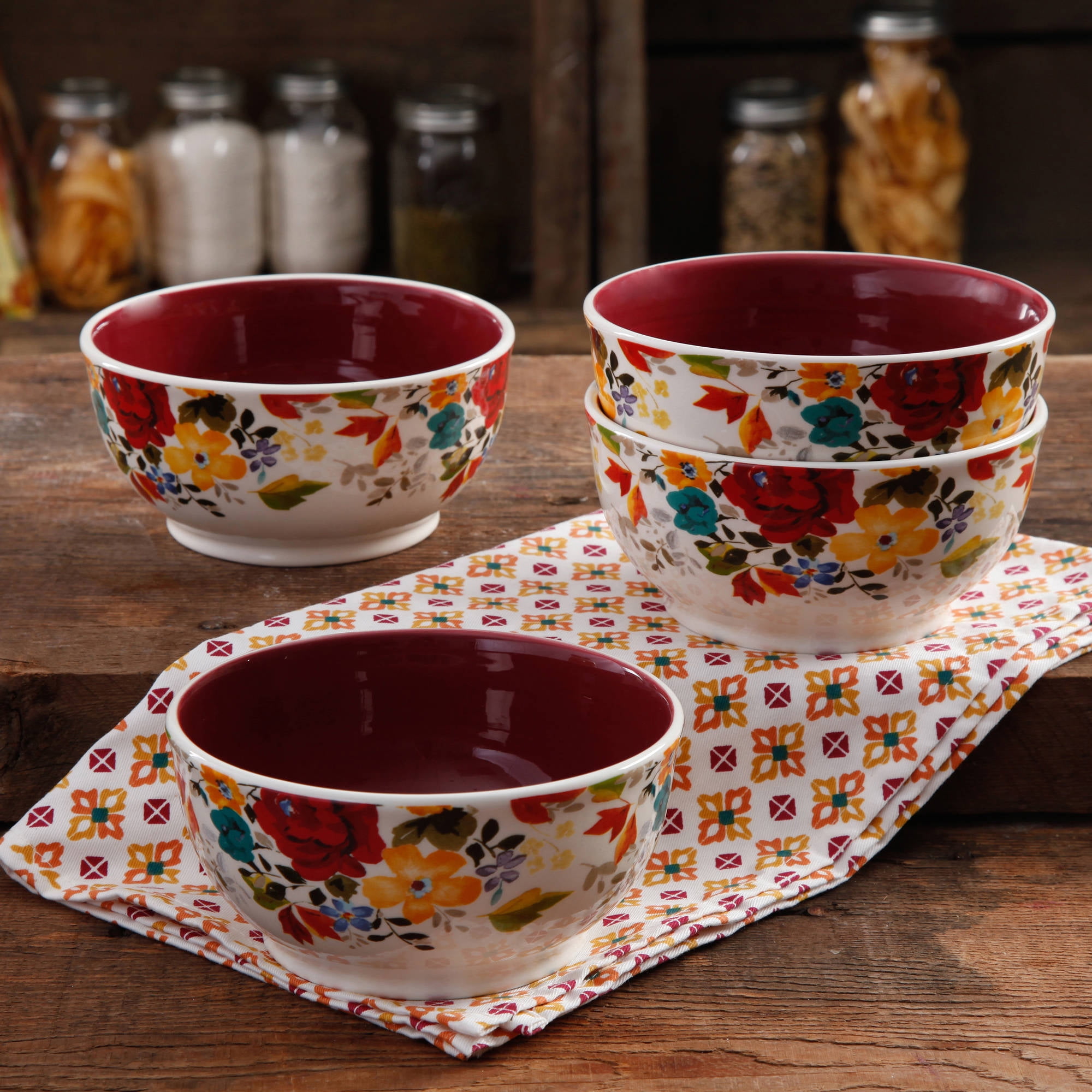 New! Pioneer Woman 6” Timeless Floral Latte Bowls - Set Of 4