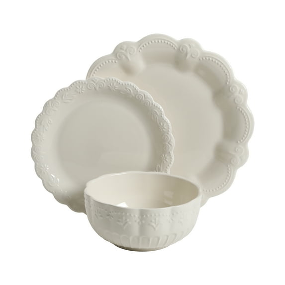 The Pioneer Woman Toni 12-Piece Plates & Bowls Dinnerware Set, Linen