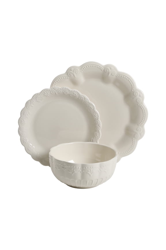 Toni 12-Piece Plates & Bowls Dinnerware Set, Linen