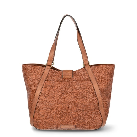 The Pioneer Woman Tooled Faux Leather Tote Bag, Cognac, Women’s