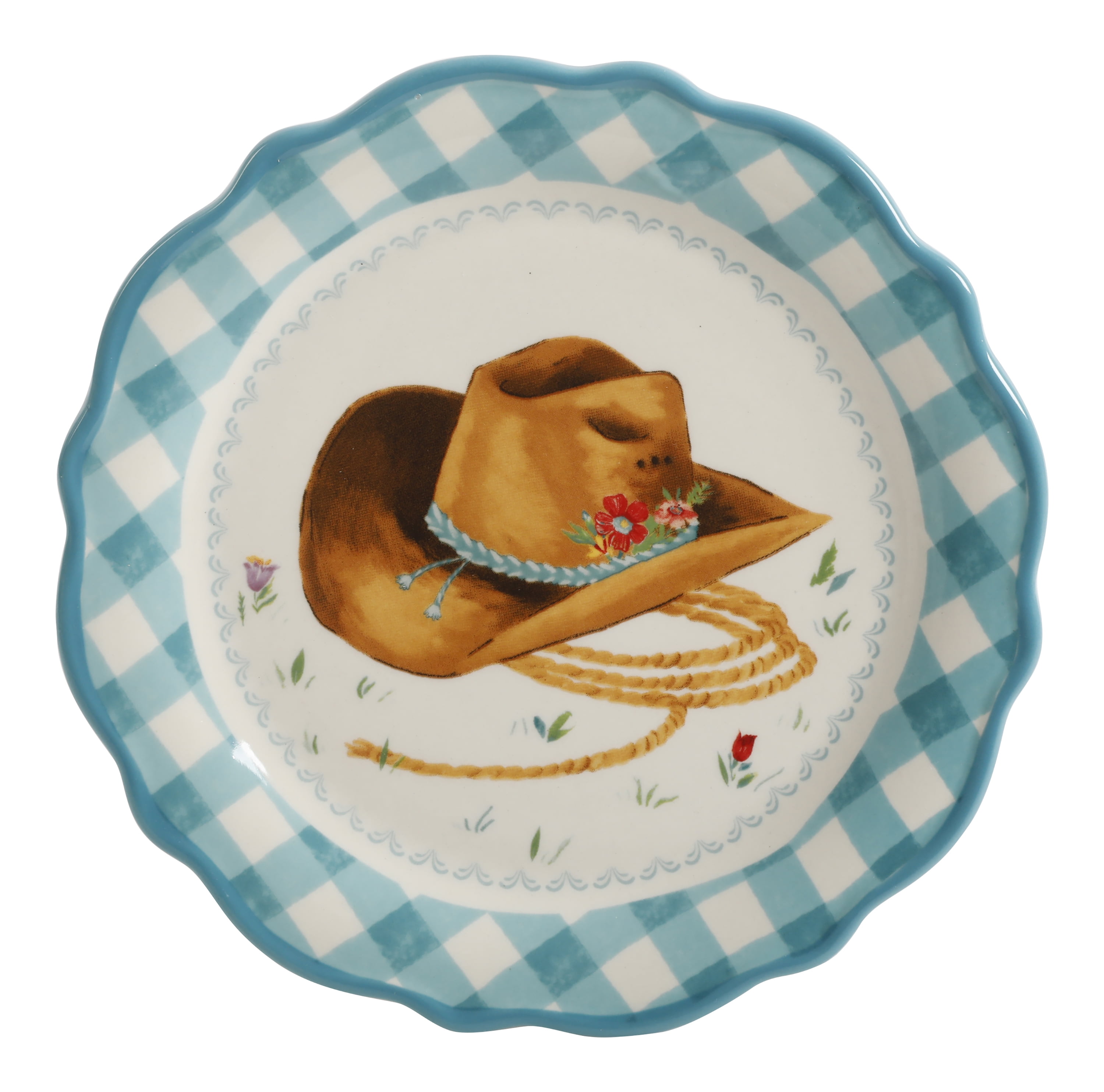 The Pioneer Woman Turquoise Gingham with Hat Decal Appetizer Plate