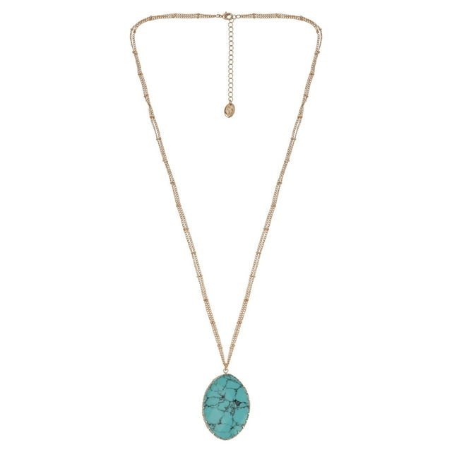 The Pioneer Woman Turquoise Stone and Gold Long Pendant Necklace ...