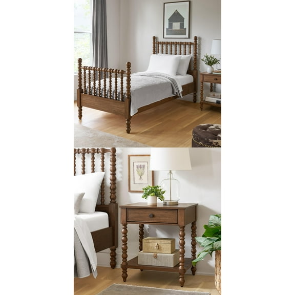 The Pioneer Woman Twin Bedroom Set with USB Charging Nightstand, Homestead Brown