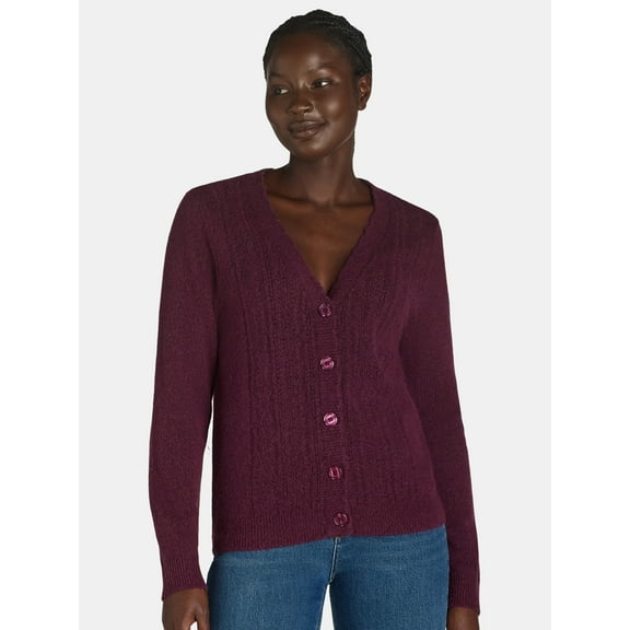 The Pioneer Woman V-Neck Pointelle Cardigan Sweater, Lightweight, Women’s