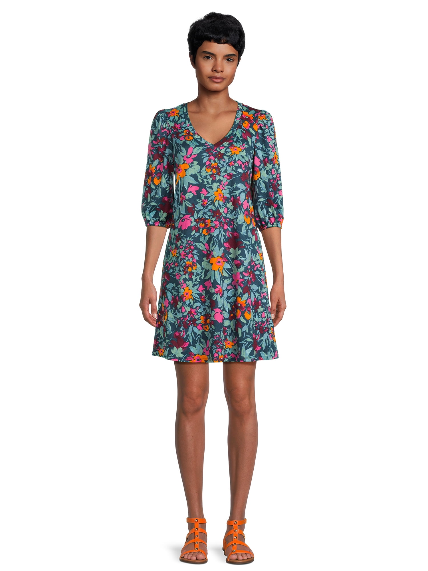 The Pioneer Woman. - Brandclub - The Pioneer Woman Ruffle Neck Midi Dress, Women's, Sizes XS-3X The Pioneer Woman. - Brandclub - The Pioneer Woman Ruffle Neck Midi Dress, Women's, Sizes XS-3X