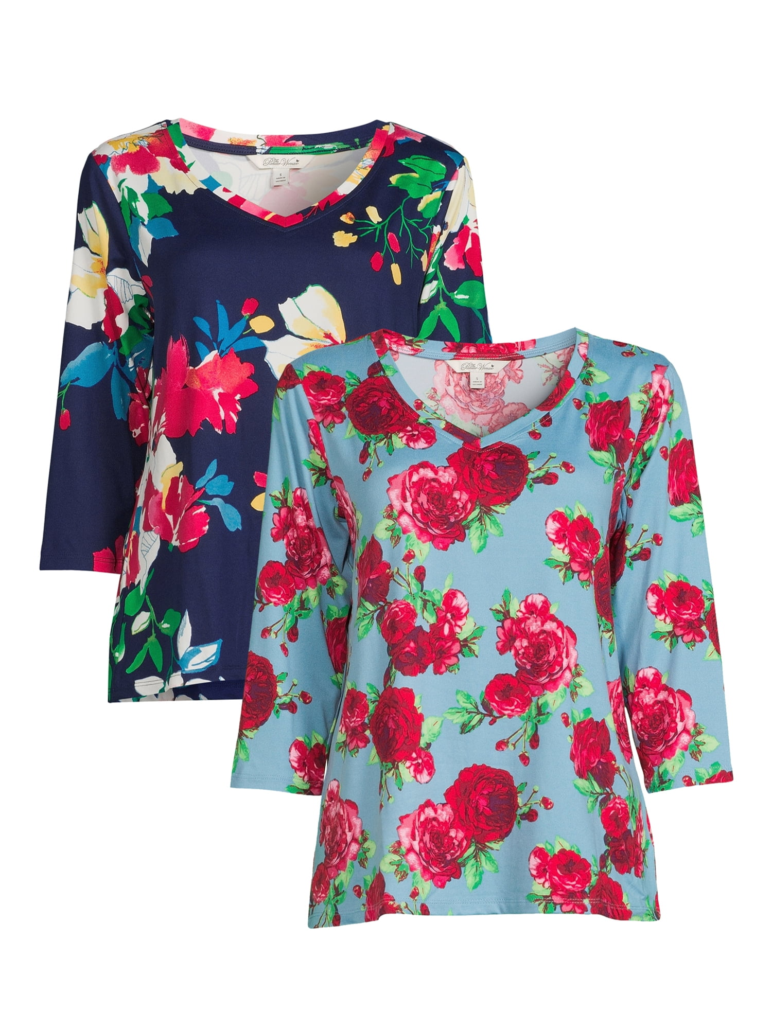 The Pioneer Woman V-Neck T-Shirt with Long Sleeves, 2-Pack