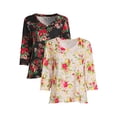 thumbnail image 1 of The Pioneer Woman V-Neck T-Shirt with Long Sleeves, 2-Pack, 1 of 5