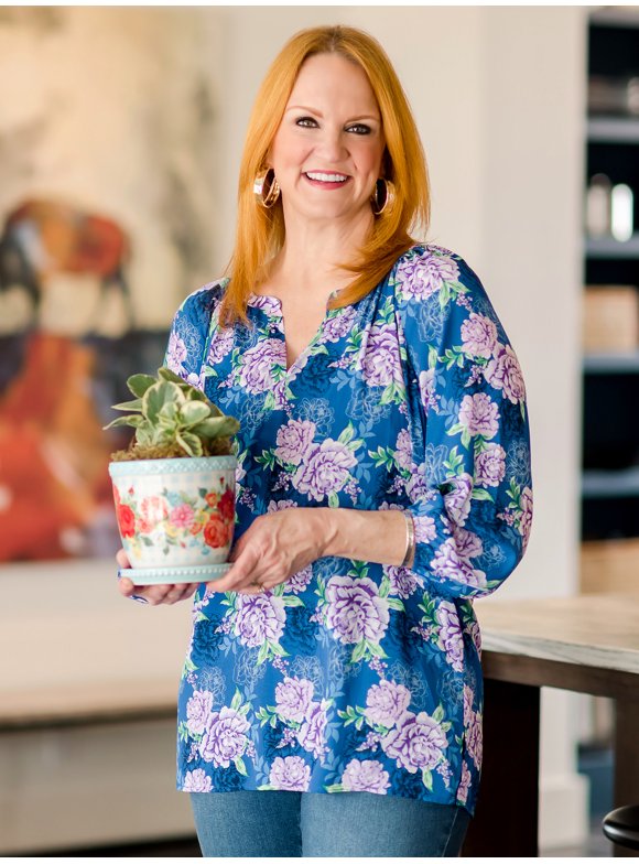 The Pioneer Woman V-neck Long Sleeve Printed Peasant Blouse